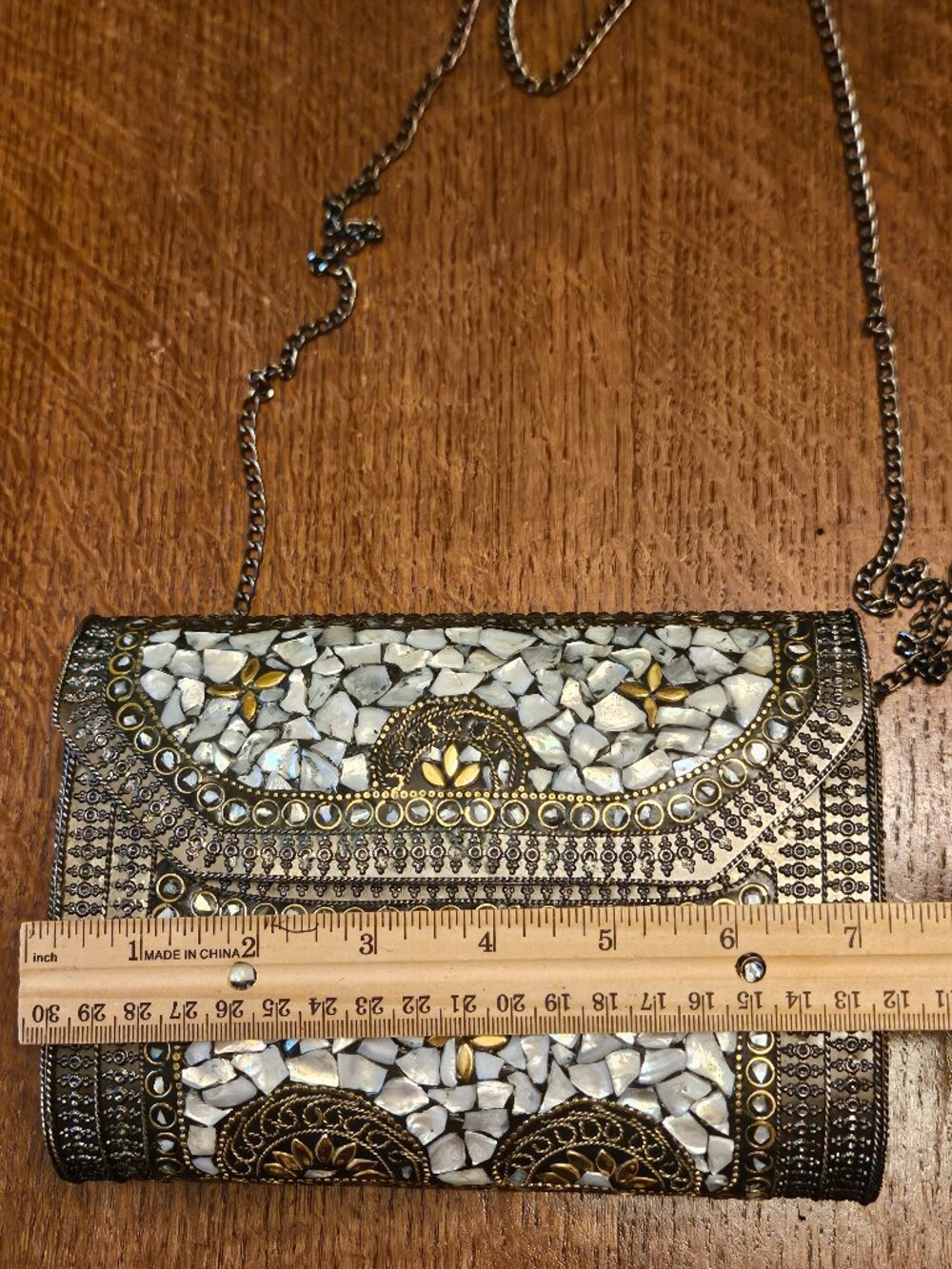 Handmade in India Vintage Metal Purse With Mother of Pearl & Brass Inlay - Picture 6 of 7